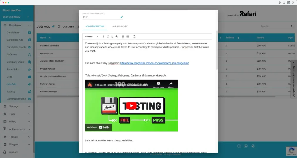 Video Enabled Job Adverts